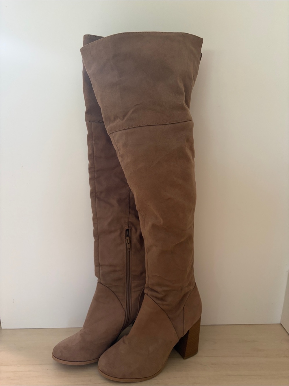 Call it Spring- Taupe Over-the-Knee Block Heel Boots - Women size 7